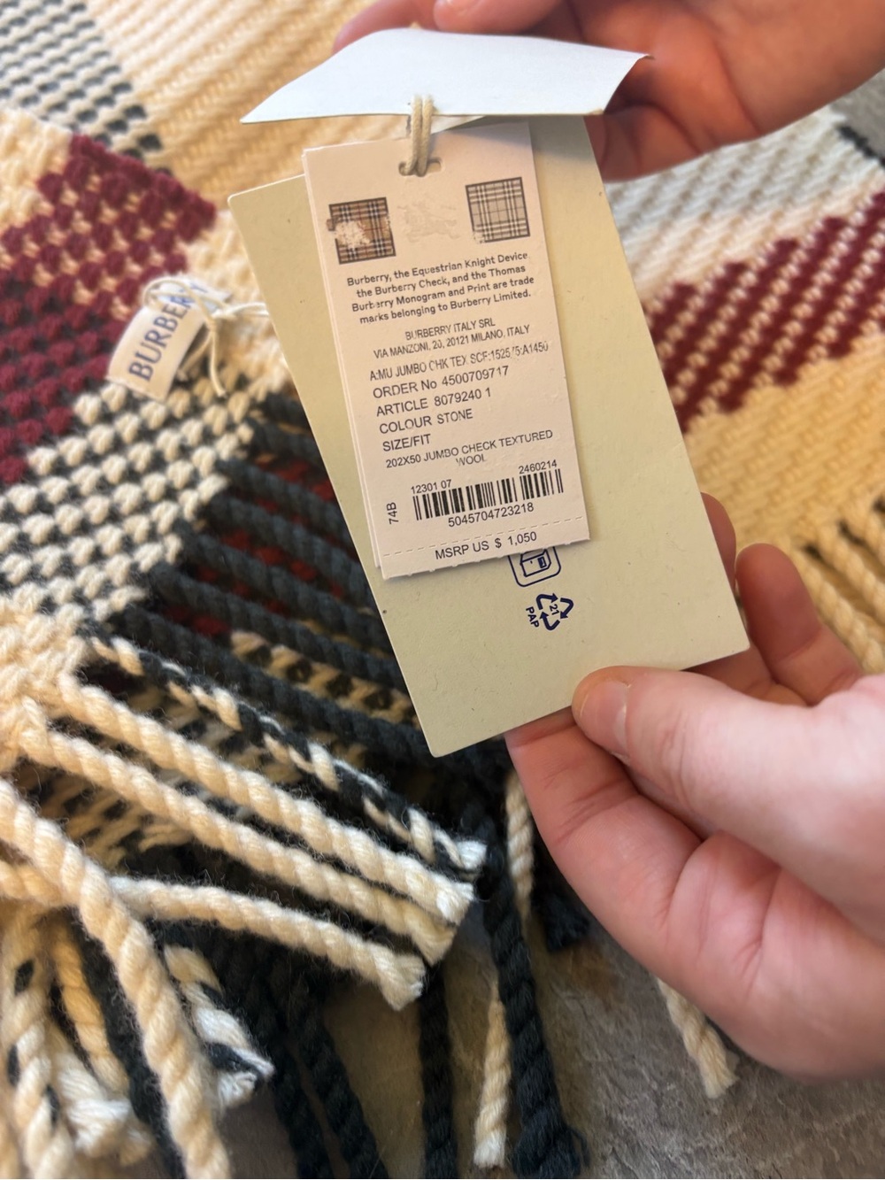 Burberry Oversized Jumbo Check Wool Scarf and Wrap - Picture 7 of 8